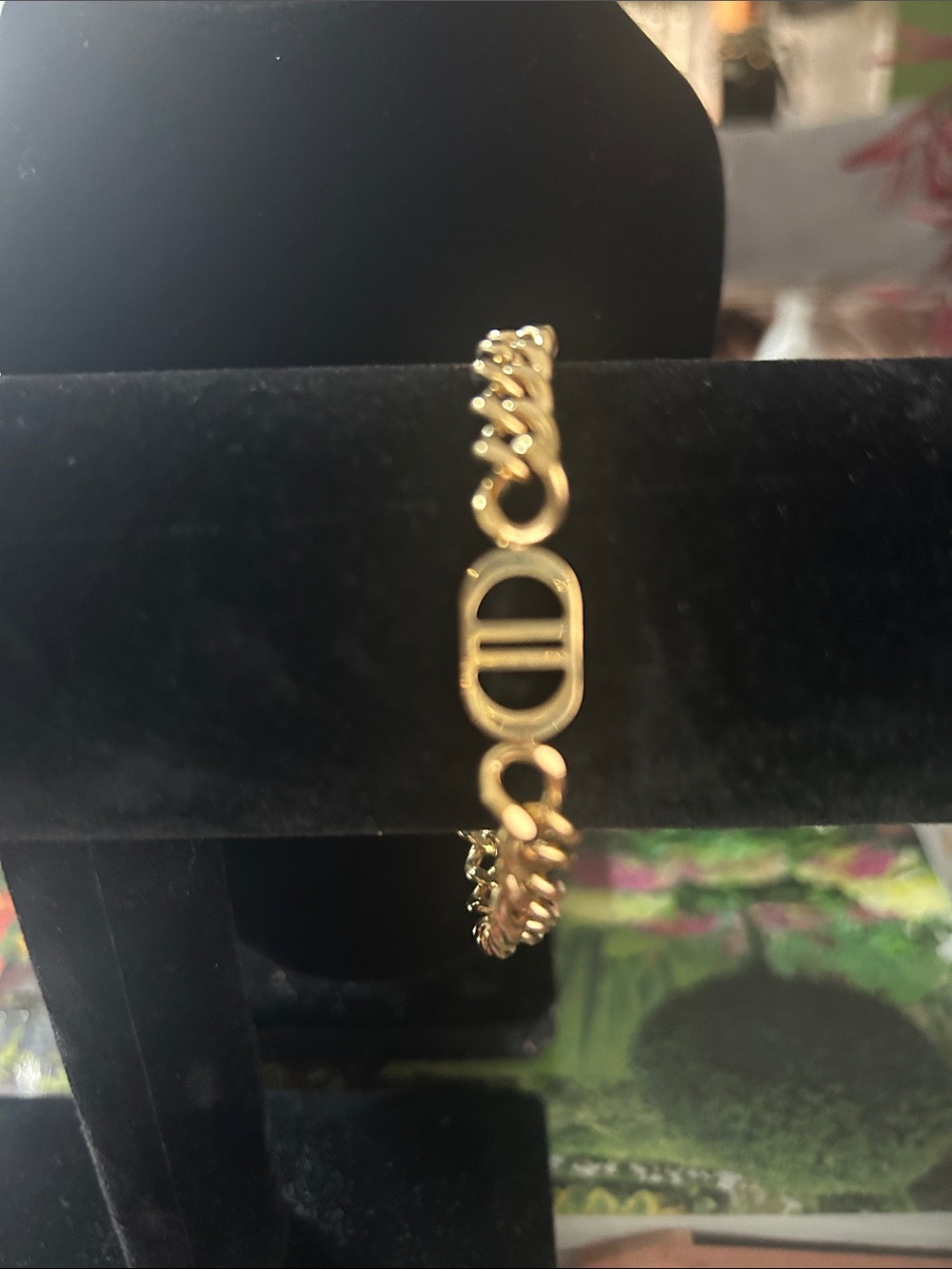 CD Gold Link Chain Necklace set with Signature Oval Accent - Picture 8 of 12